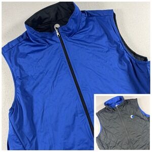 Peter Millar Reversable Quilted Vest Mens Large Black Blue Full Zip Logo NEW